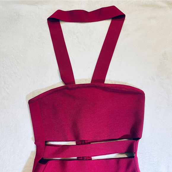 Burgundy Halter Bandage Cut Out Dress - Picture 7 of 7
